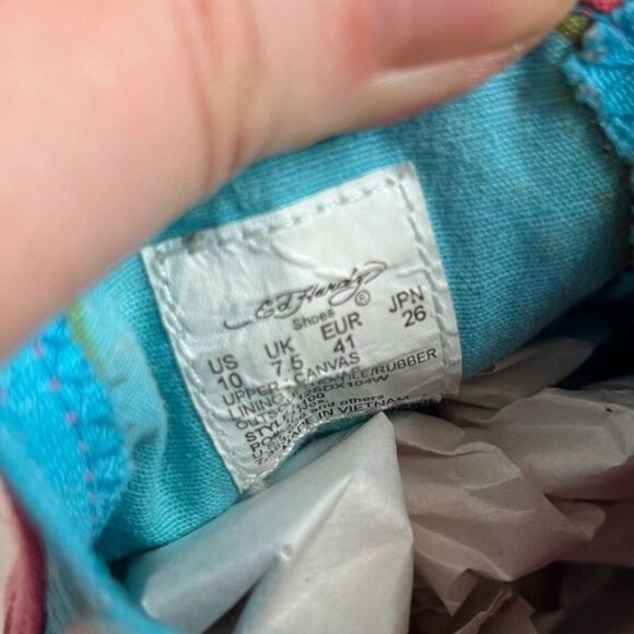 y2k Vintage Ed Hardy Pink Flower Orchid Painted Slip On Sneakers Size 10 - Picture 7 of 11